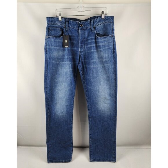 G Star RAW Jeans Mens 36x34 Blue 3301 Straight Button Fly Denim NWT